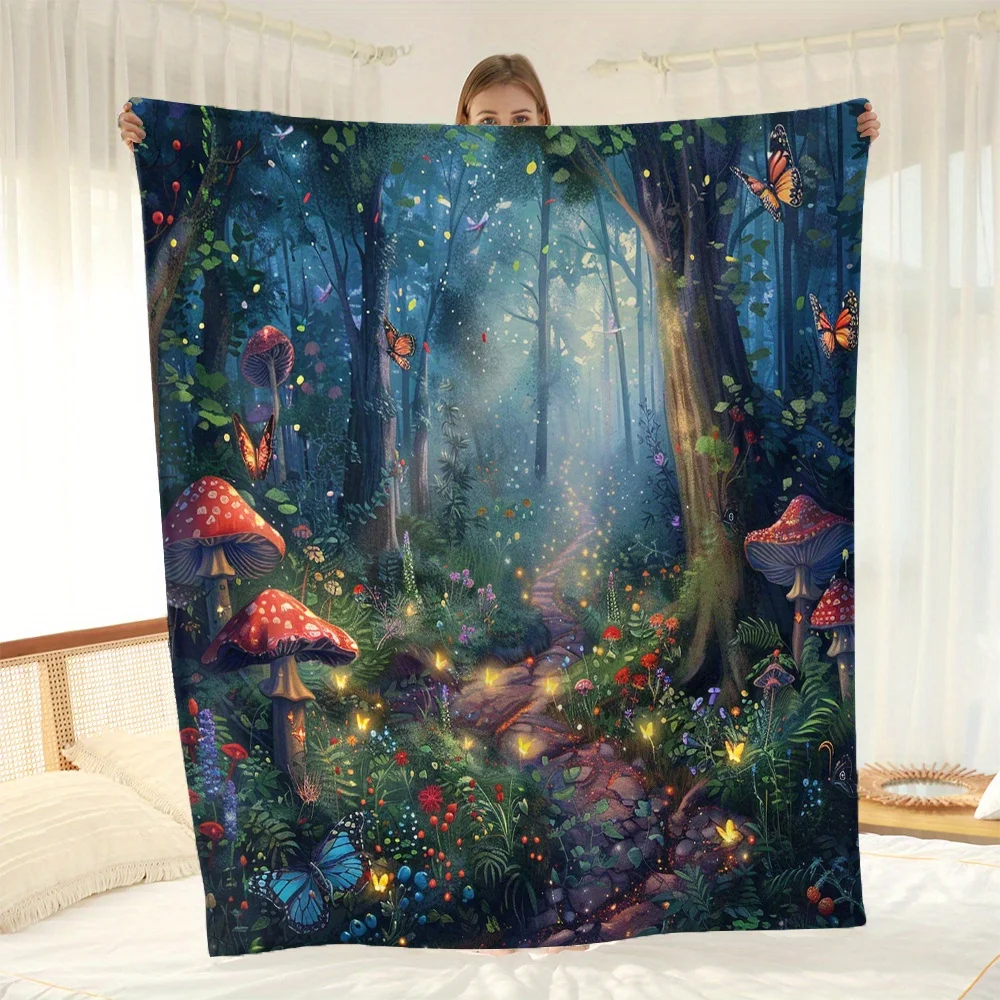 بطانية رمي من الصوف الفانيلا من سلسلة الغابات المسحورة - بوليستر منسوج على الطراز المعاصر، متعدد الاستخدامات في جميع المواسم، مع غامض غامض #2