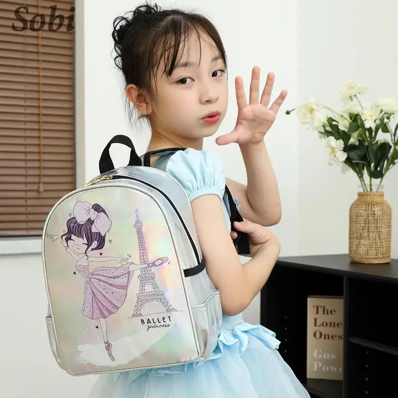 Girls Laser Shinny Ballet Dance Backpacks Kids Glittery Waterproof PVC Jelly Backpack Schoolbag Shoulder Bag for Teenagers