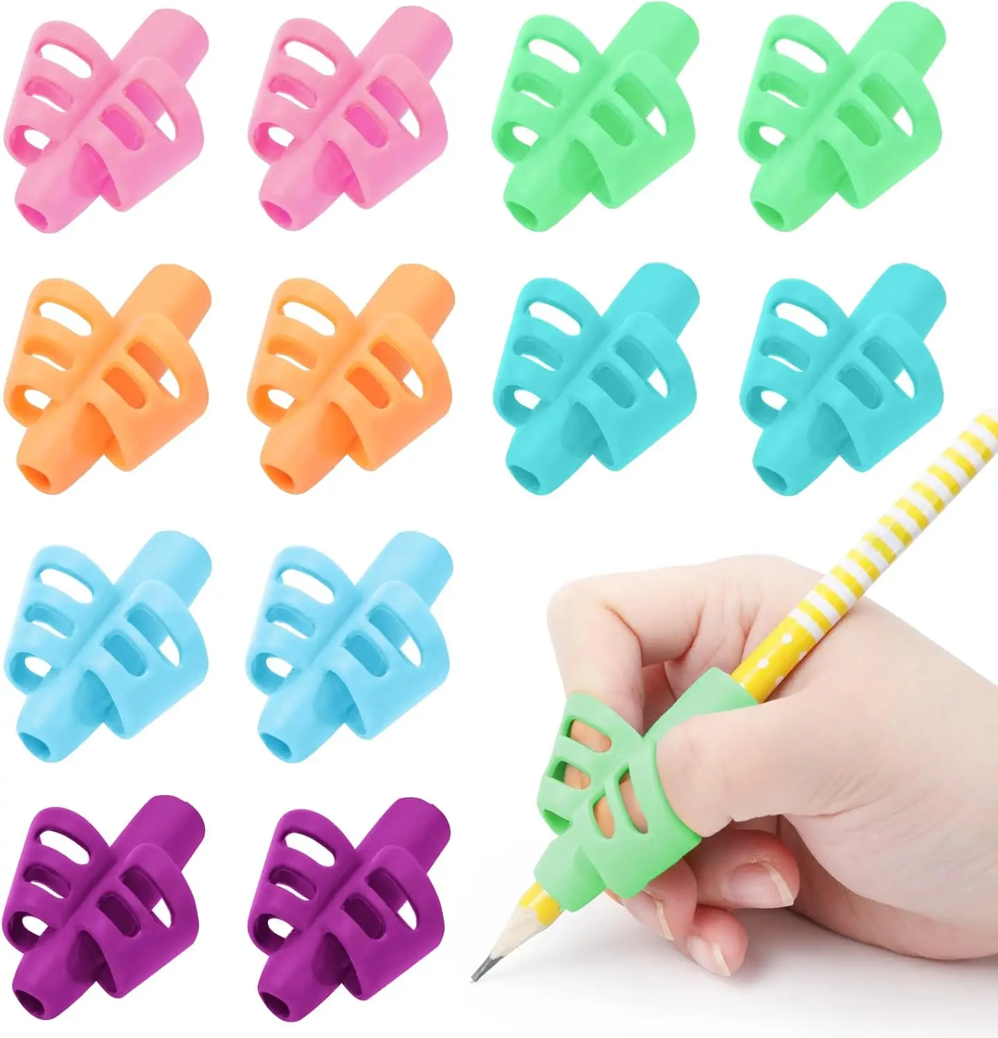 

12 Pcs Pencil Grips for Kids Handwriting, Ergonomic Pen Grippers for Preschoolers, Improve Writing Control