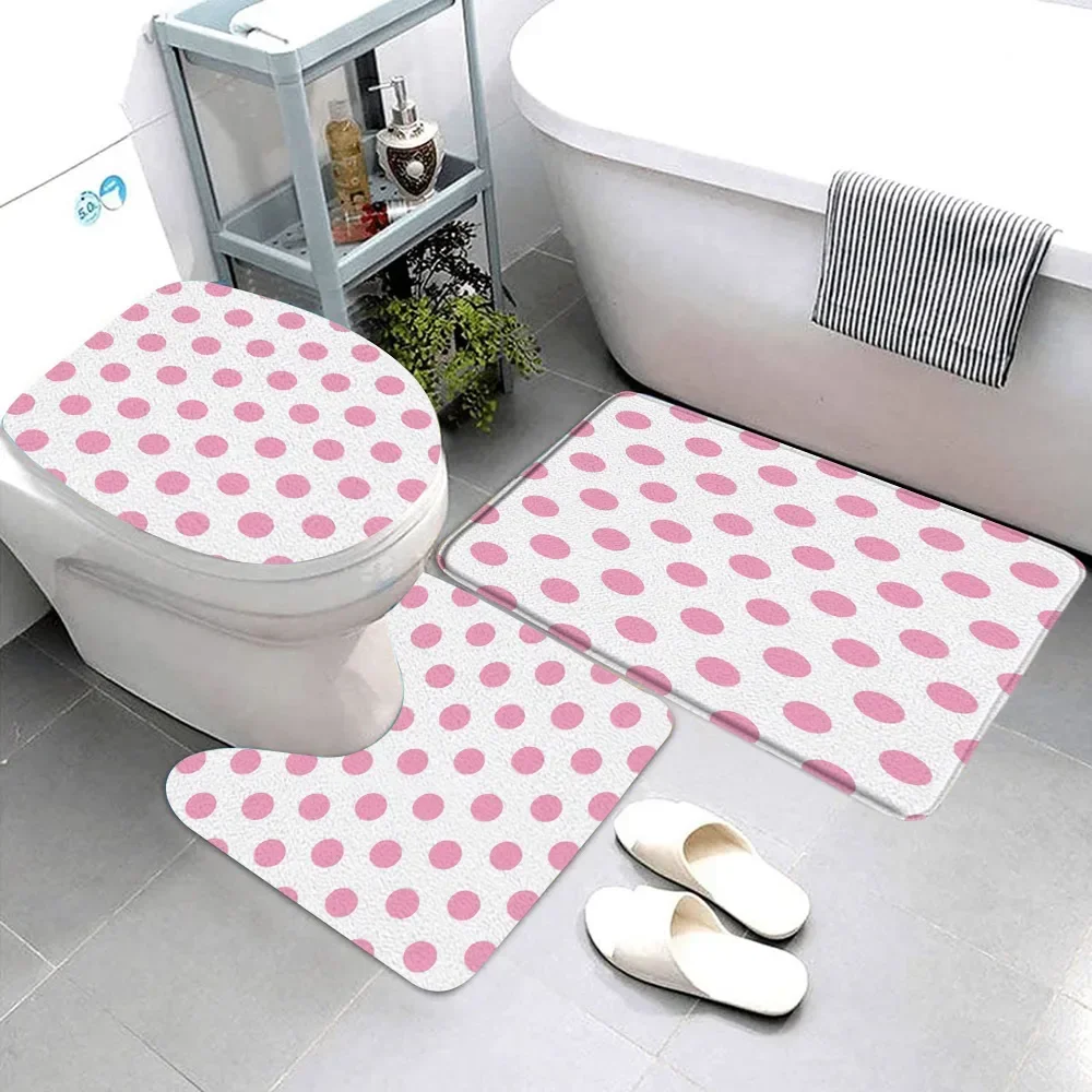 3 Pcs Colourful Hearts Pink Polka Dots Black and White Stars Bathroom Carpet Set Stars Cloud Bath Mat Toilet Seat Bathroom Decor