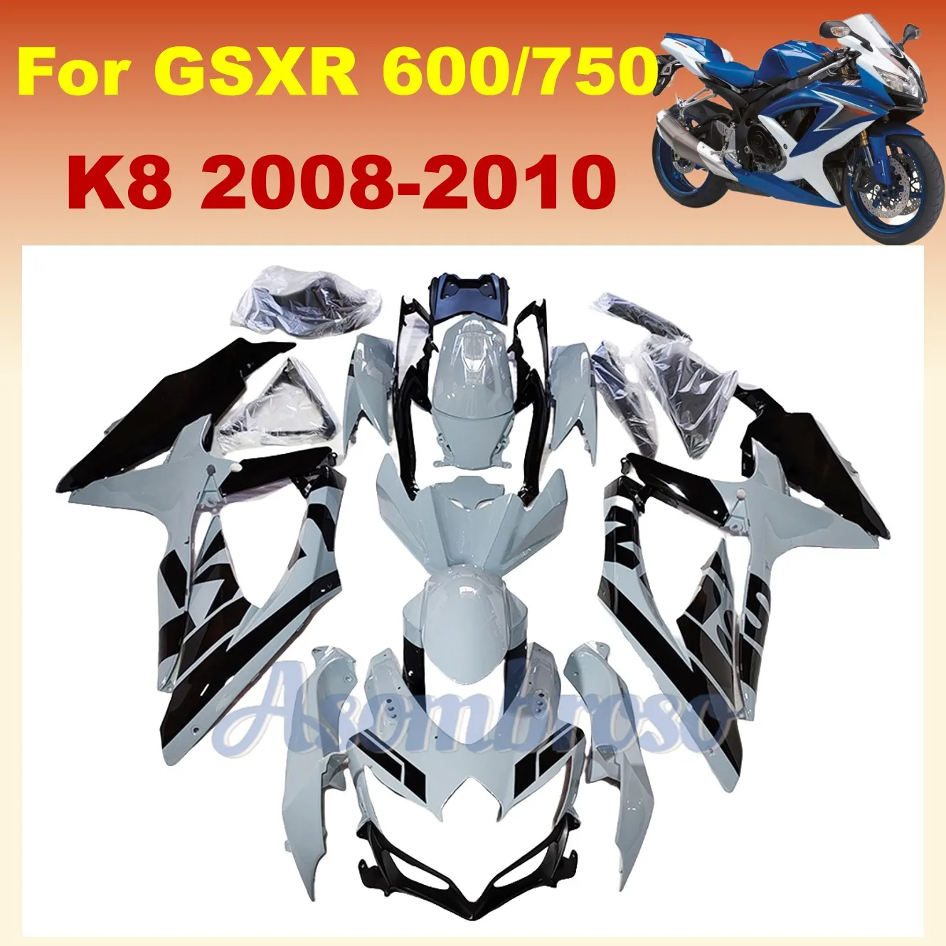 Motorcycle Fairing Kit fit for GSXR600 2008 2009 2010 GSXR750 GSX-R600 08 09 10 K8 ABS Plastic Nardo Grey Body Housing