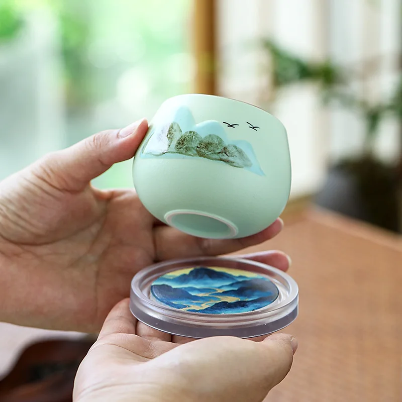 Hand-painted Ceramic Tea Cup Set with Absorbent Coaster, Gift Boxed for Teachers, Elders, and Parents