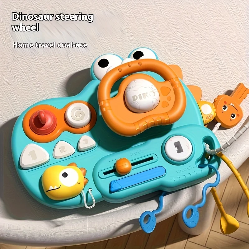 Dinosaur Simulate Driving Car Steering Wheel Toy Multifunction Educational Learning Board Stroller Driving Sensory Toys for Kids