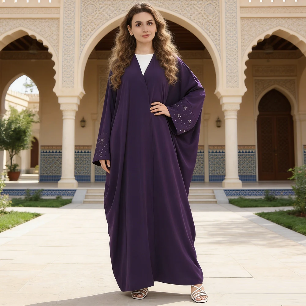 

Абайя с бантом и стразами для женщин, мусульманское платье в стиле Дубай, кафтан из Турции, исламское платье, джалабия, кардиган на Рамадан