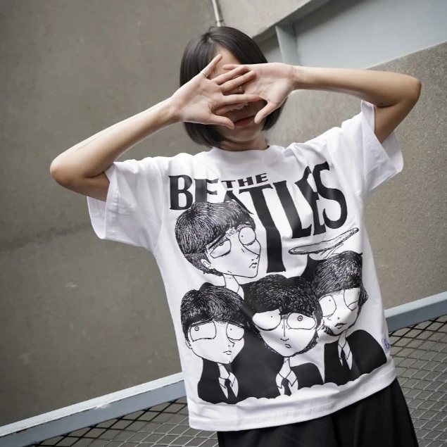 

OverallDecking Свободная футболка, хлопок 20 футов, белая футболка Beatles для мужчин и женщин с рубашкой с короткими рукавами с принтом