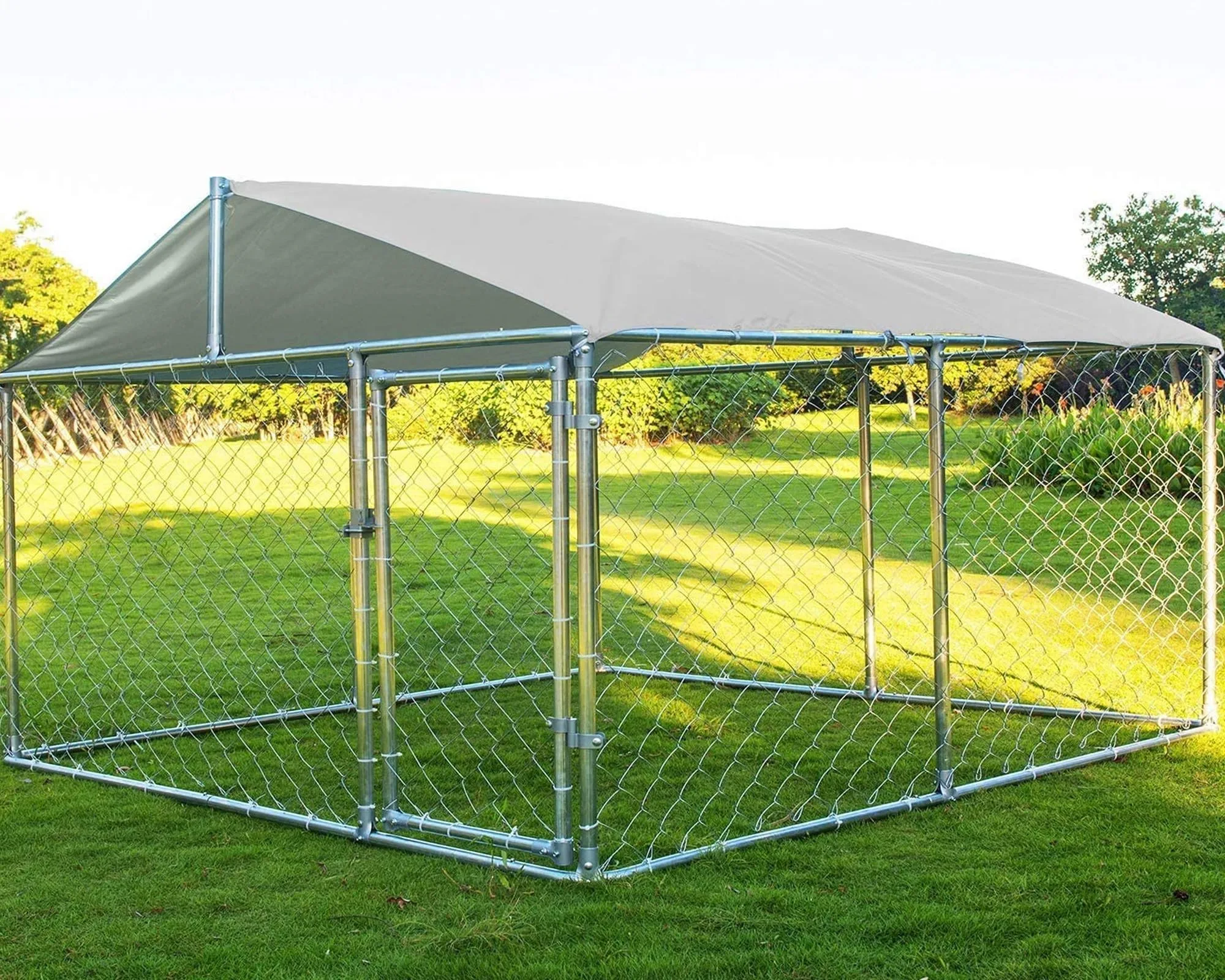 Large Outdoor Kennel, Heavy Duty With Water&UV-Resistant Proof, Galvanized Steel Pens Outside House for Dog Run