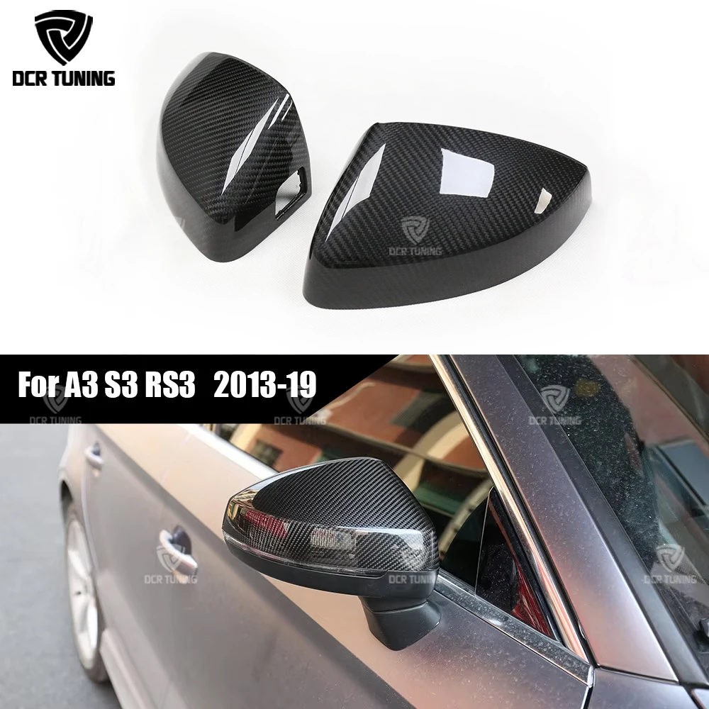 

For Audi A3 S3 RS3 2014 2015 2016 - 19 Dry Carbon Fiber Real View Side Mirror Cover Caps Replace With land assist Car Styling