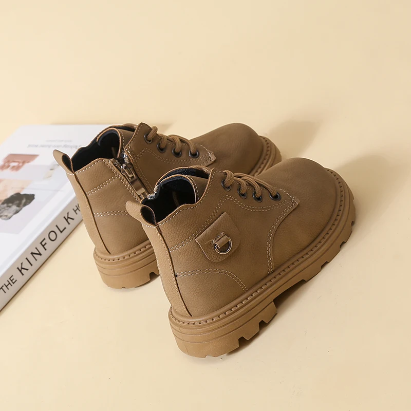 Kinder-Stiefeletten für Jungen und Mädchen, lässige Schnürstiefel, modische Kampfstiefel, leicht, rutschfest, für den Alltag im Freien, Frühling, Herbst, Winter – Detail 9