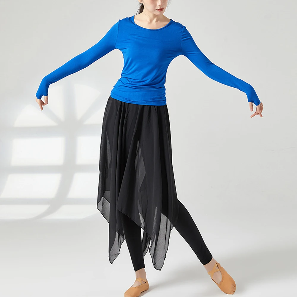 

Modern Dance Gym Yoga T Shirts Black Red Blue White Slim Elastic Tee Top Sports O Neck Full Sleeve Shirt Pullover Women Clothing