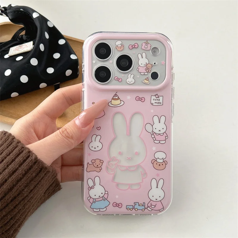 New 2026 Cute Kawaii Pink Miffy Rabbit Phone Case For iPhone