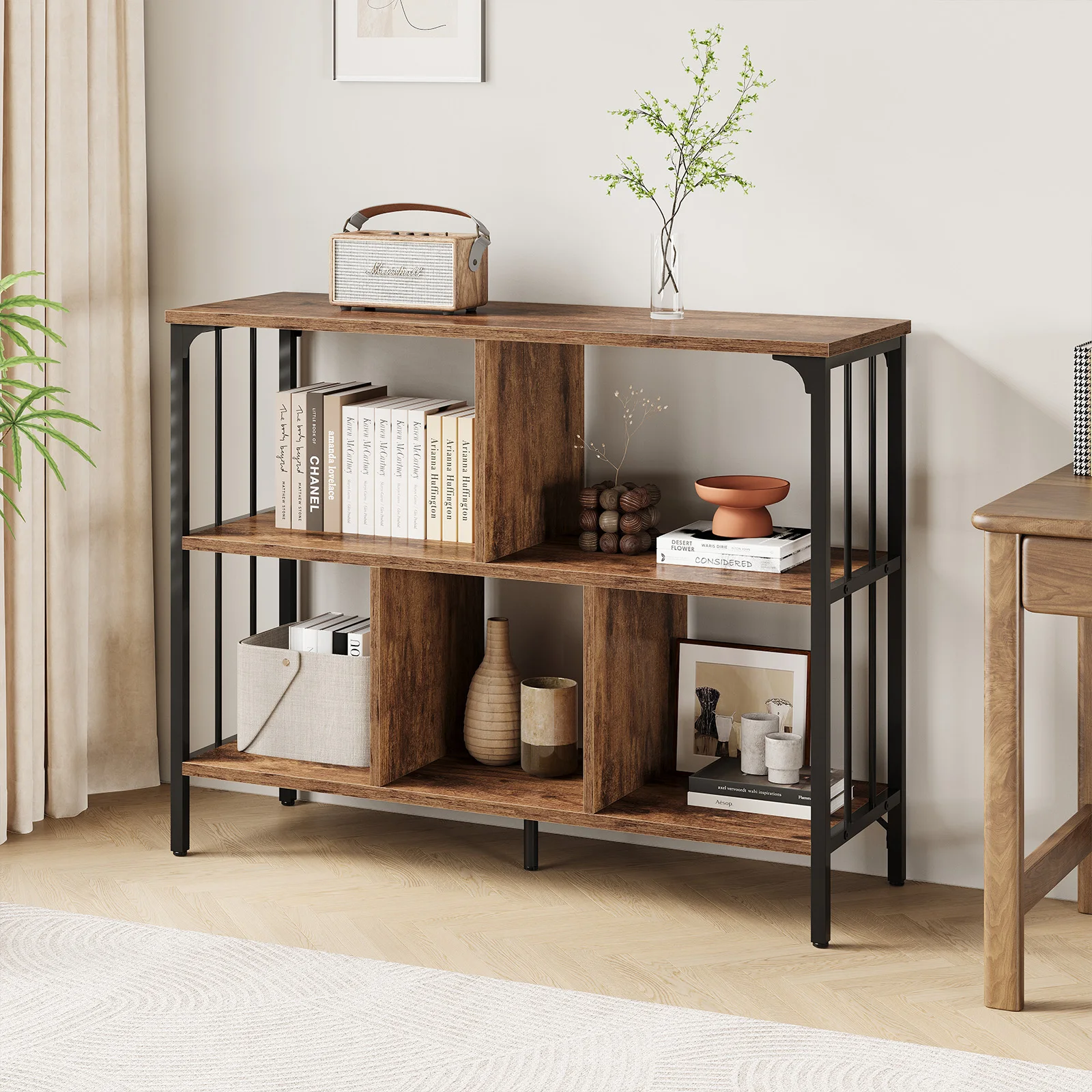 

Hot Sales Custom Modern 5 Cube Storage Organizer Open Shelf Industrial 3 Tier Horizontal Bookshelf For Living Room Entryway Home