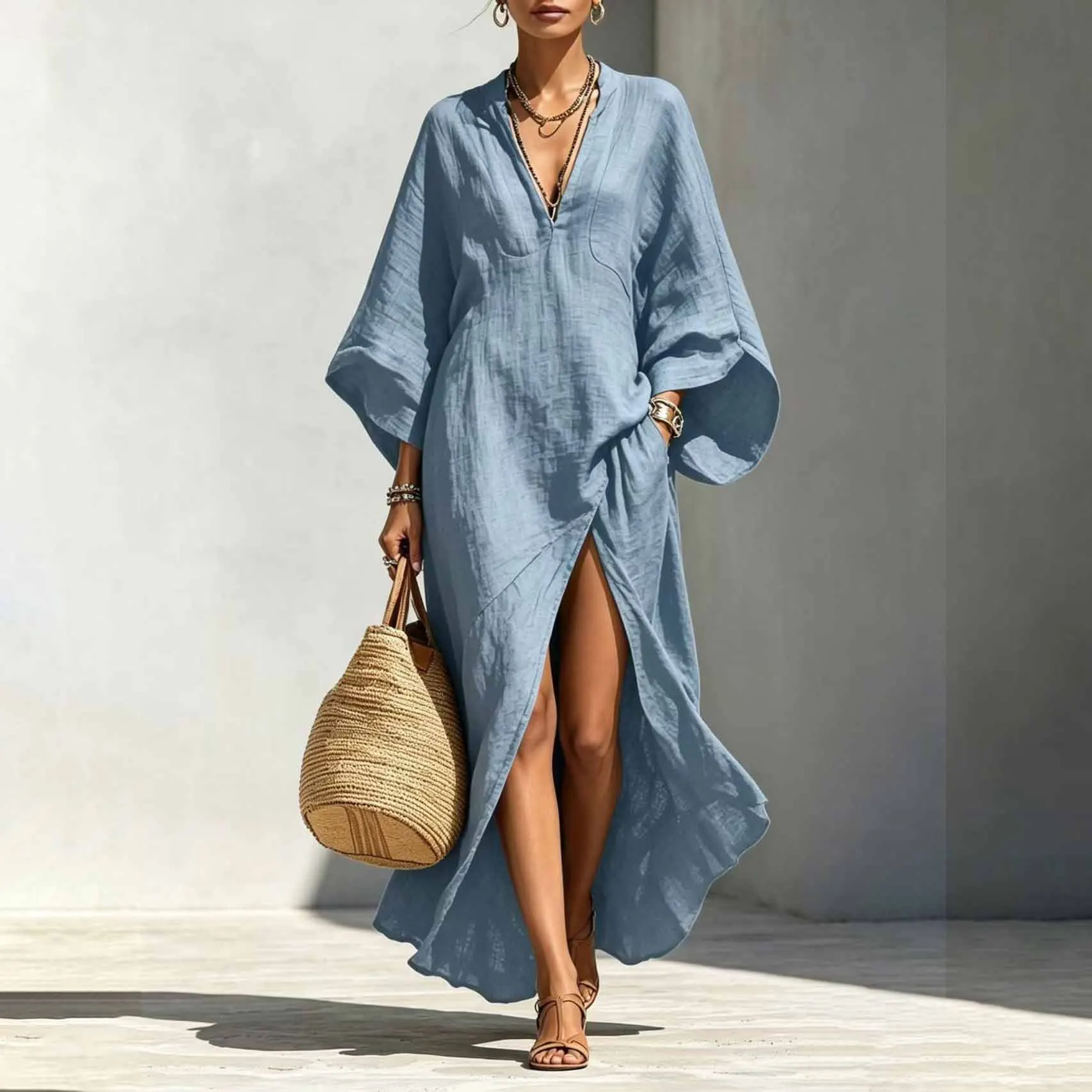 Casual Loose Split Dresses Spring Summer Fashion Flowy Jumpsuit Overall Playsuit