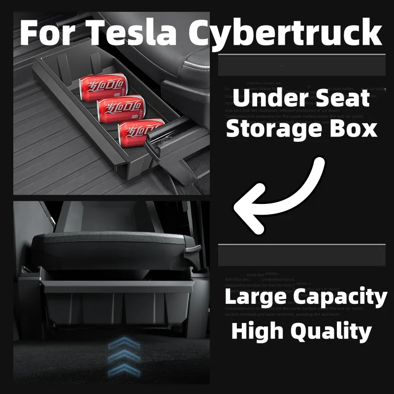 For Tesla Cybertruck Under Seat Storage Box Case Car Seat Organizer Vehicle Underseat Drawer Holder Interior Tray Accessories