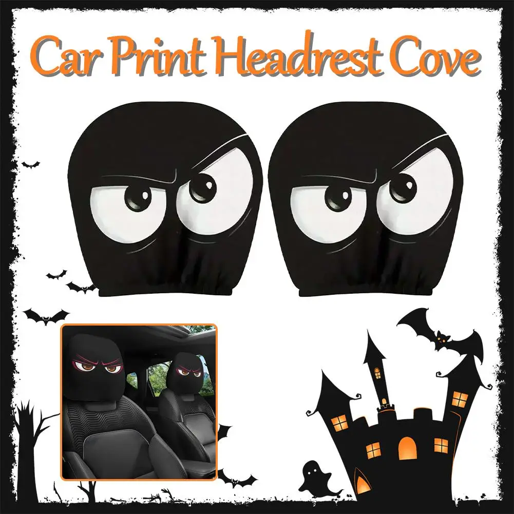 Funda para reposacabezas de coche de Halloween, decoración Interior de coche, cubierta con estampado de ojos grandes, funda para asiento de dibujos animados, reposacabezas de calabaza malvado X8S3