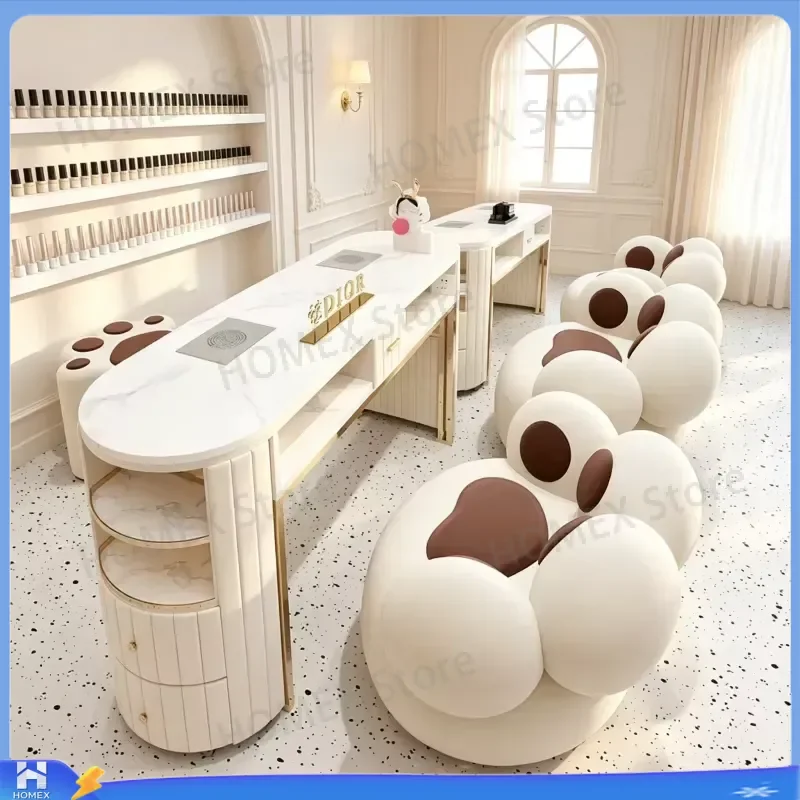 Luxury Gold Marble Manicure Table with Built-in Vacuum Cleaner Nail Desk Station for Salon Equipment Professional Nail Tech