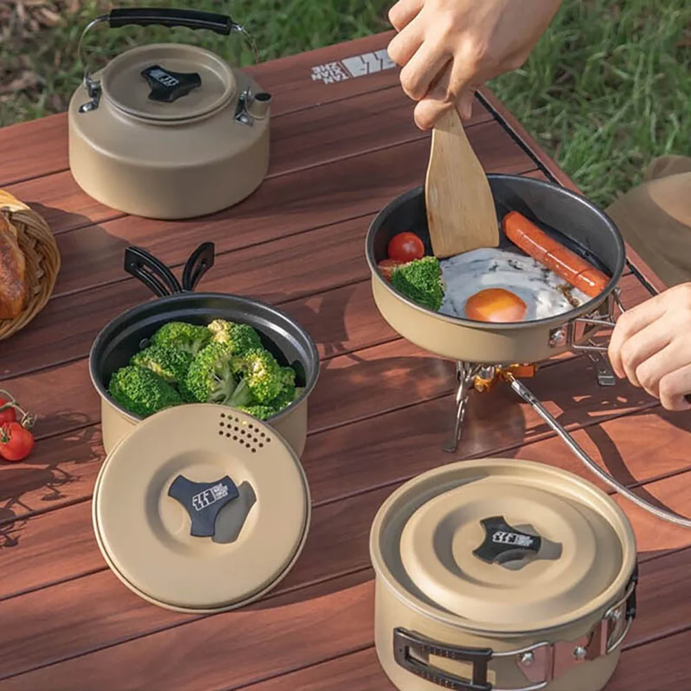 Outdoor Camping Cooker Set Outdoor cookware camping cookware Wild water kettle Cooking Cooker Portable set pot picnic equipment