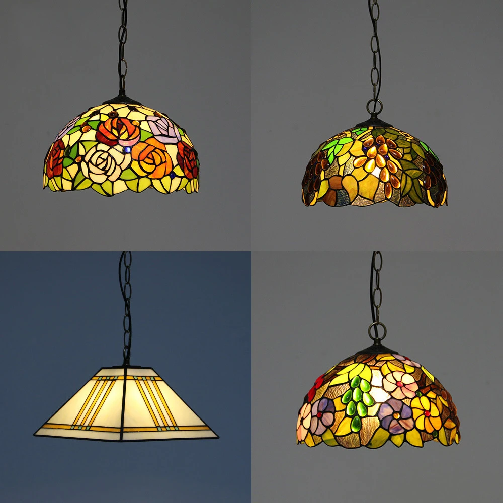 

Modern Mediterranean Tiffany Stained Glass Pendant Lights Vintage Hanging Lamp Dining Room Kitchen Bedside Suspension Luminaire