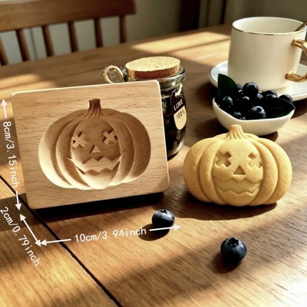Creative 3D Carved Wooden Cookie Mold Halloween Pumpkin Ghost Baking Tools Embossing Cookie Cutter Mold Baking Molds Party