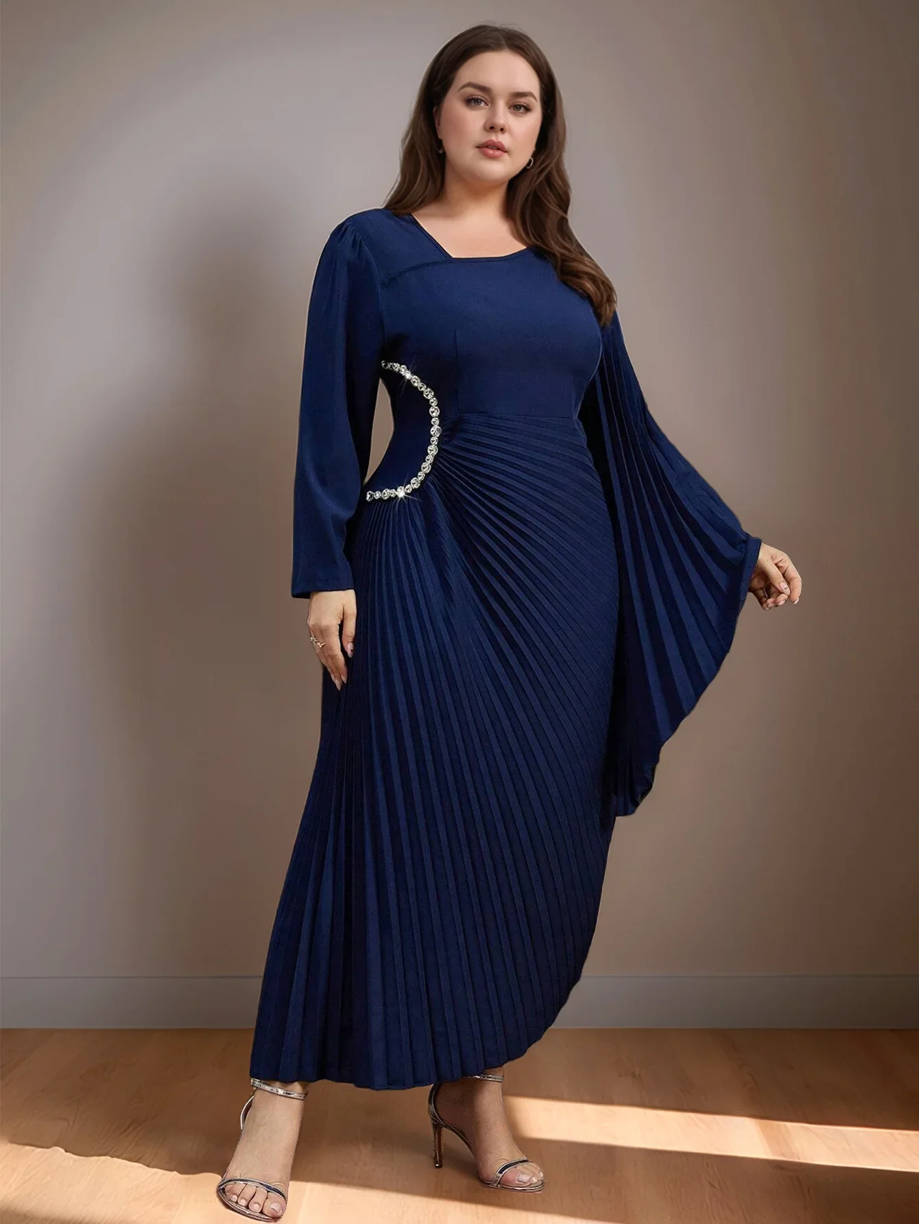 

Ramadan Muslim Women Maxi Dress Diamonds Abaya Turkey Kaftan Dubai Pleated Evening Party Dresses Morocco Caftan Femme Musulmane