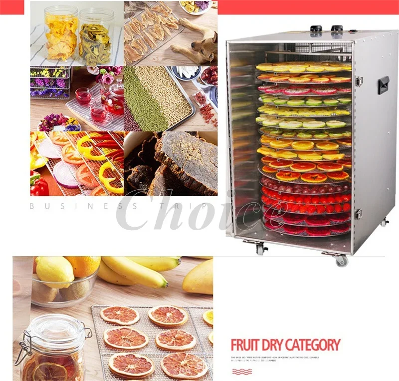 16 Layer Commercial Professional Fruit Food Dryer Stainless Steel Food Fruit Vegetable Pet Meat Air Dryer Electric Dehydrator