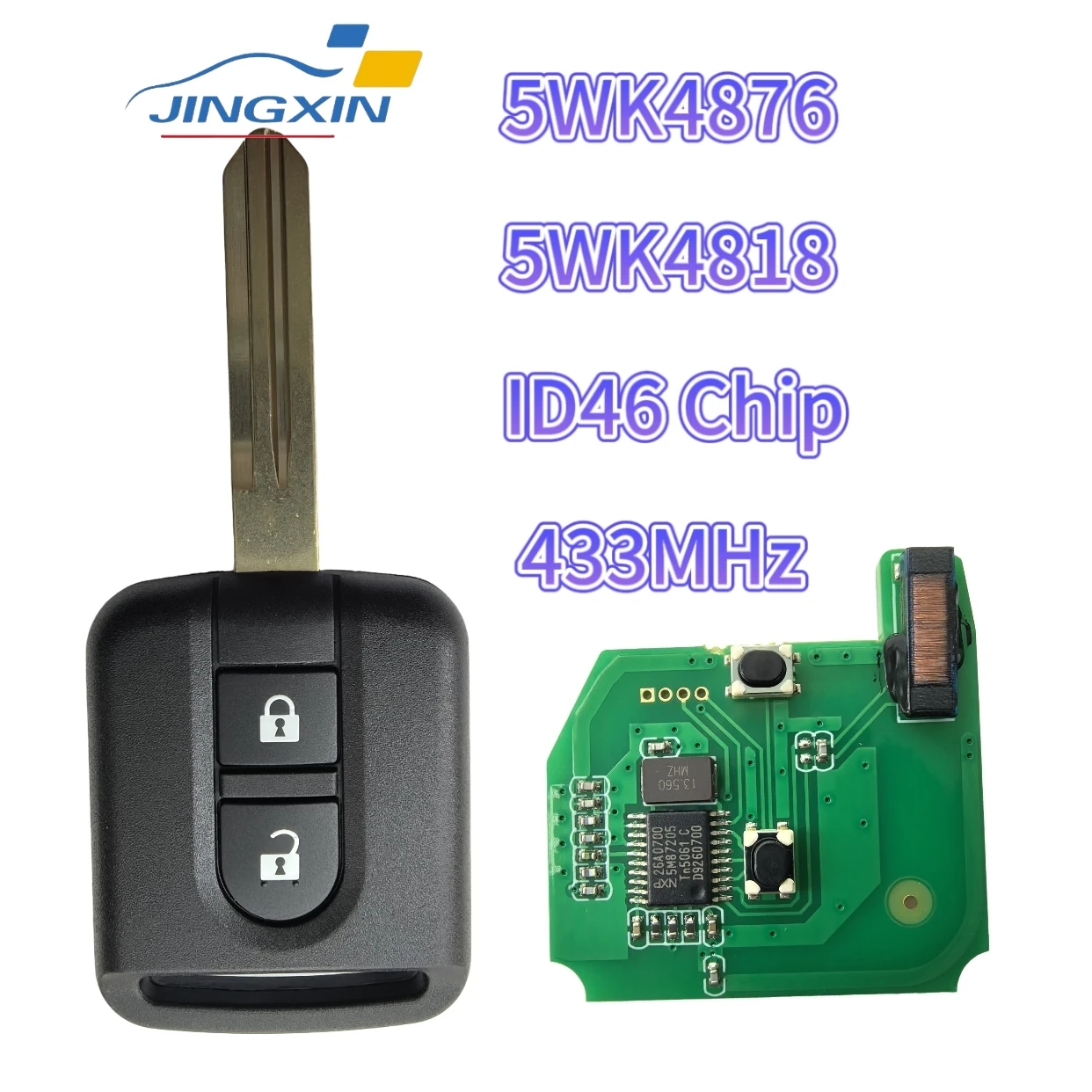 2 Buttons Smart Remote Car Key Fob 5WK4876/5WK4818 433MHz ID46 Chip For Nissan Elgrand X-TRAIL Qashqai Navara Micra Note NV200