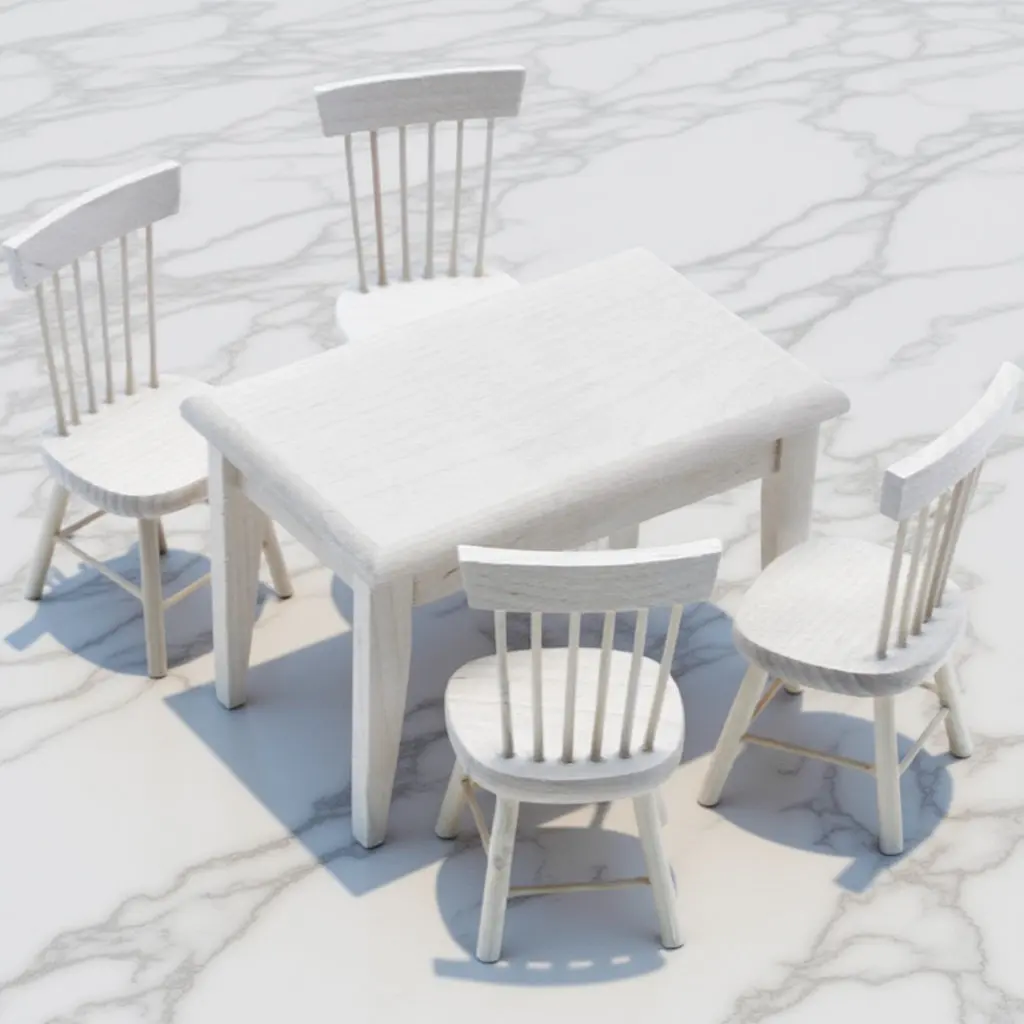 

Набор из 1 миниатюрного деревянного столика и стульев: гладкая элегантная отделка, реалистичные детали, украшение для миниатюрного домика, настольный декор, миниатюра