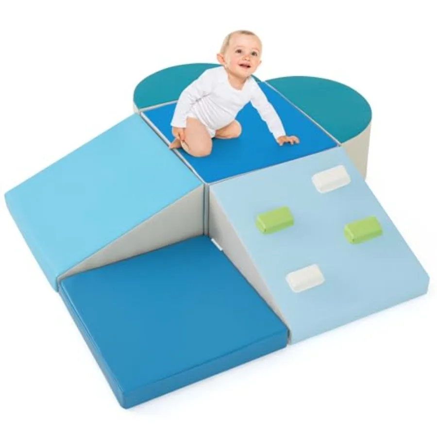 

Игровой набор Olakids для малышей: 6 мягких блоков из пены с покрытием из ПУ кожи для игр в помещении, лазания, ползания и скольжения