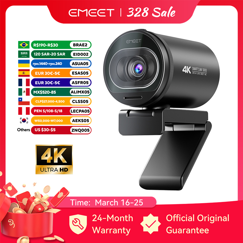  Webcam 4K Streaming Web Camera 1080P 60FPS USB Camera EMEET S600 Autofocus Living Stream Camera With Mics for Tiktok/YouTube 