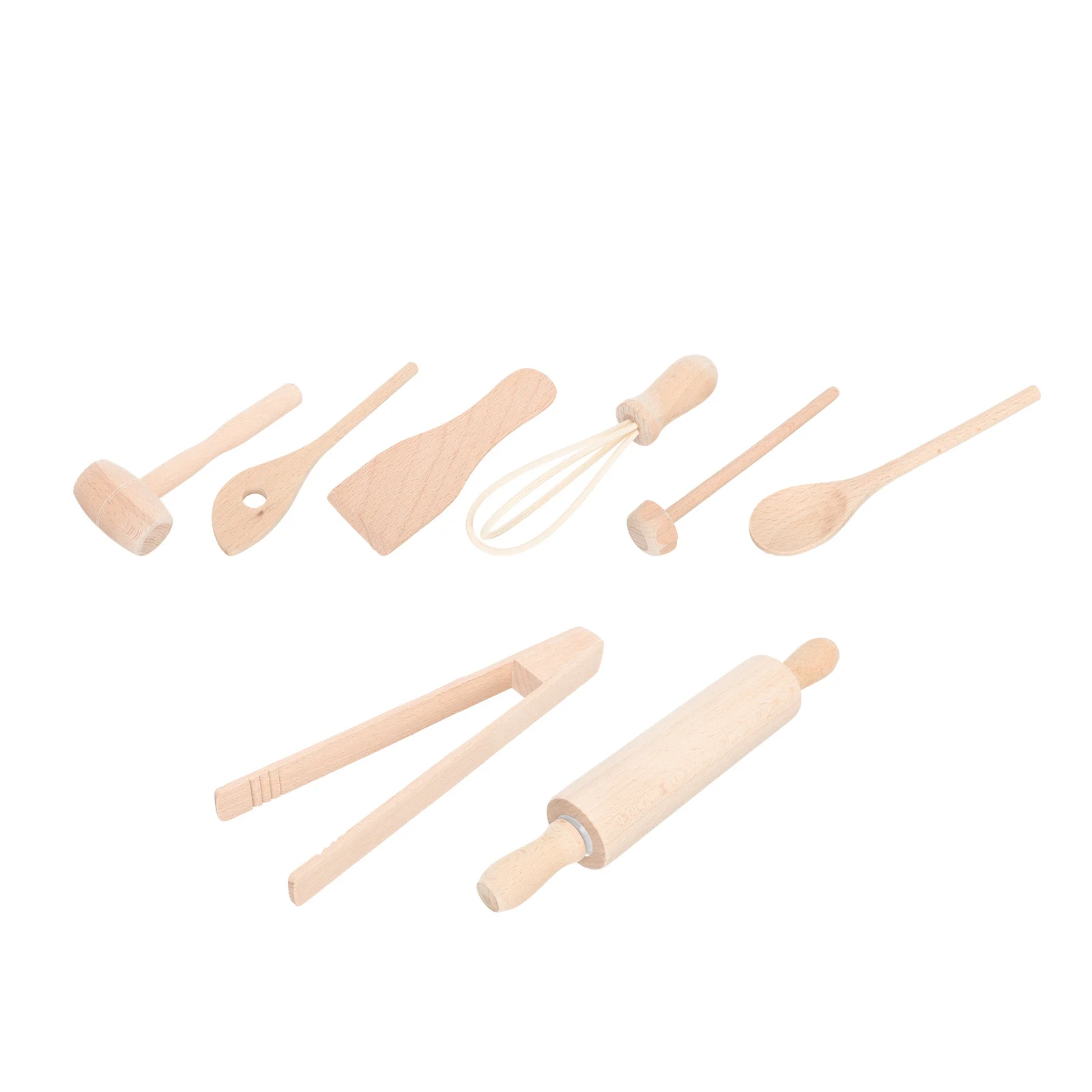 Juego de utensilios de cocina de madera para niños, herramientas para hornear, rodillo duradero y seguro, batidor de huevos, 1 Juego