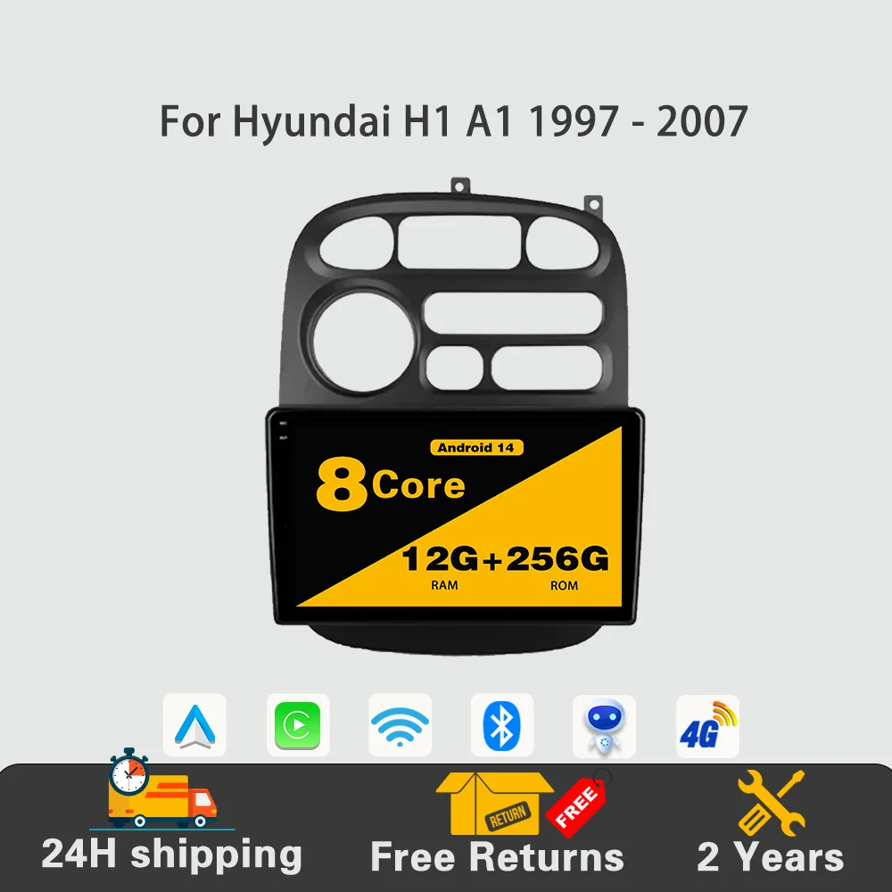 

Android 14 Car Radio Multimedia Player Stereo Navigation GPS 4G WIFI HDR QLED Screen Carplay DVD For Hyundai H1 A1 1997 - 2007