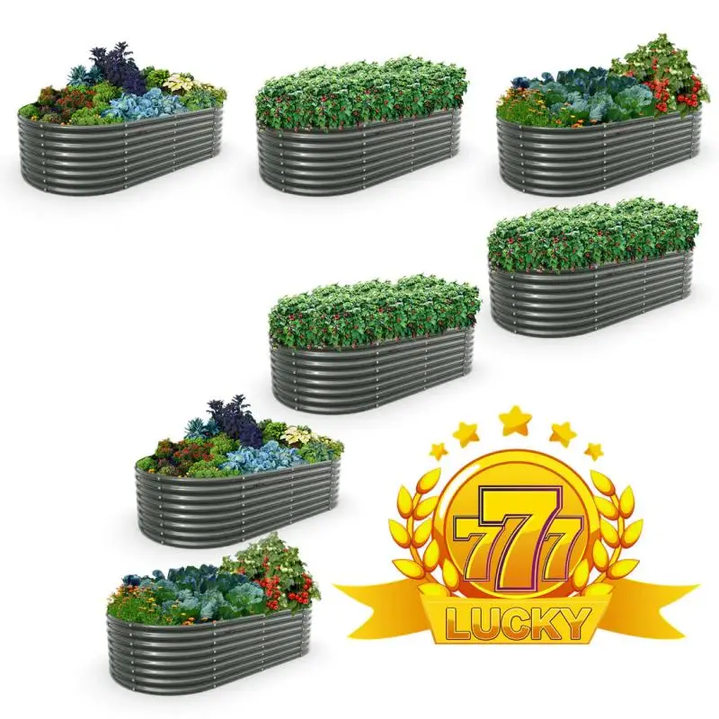 

7 Piece Set: 8x4x2ft Oval Modular Metal Raised Garden Beds, Durable Outdoor Planters for Easy Gardening and Planting Vegetables