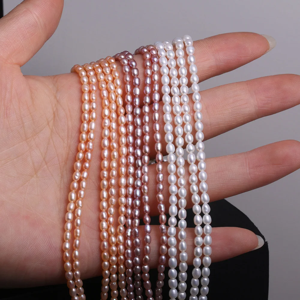 

100% Natural Freshwater Pearl Rice Shape Loose Isolation Beads for Jewelry Making DIY Bracelet Necklace Accessories 3-4mm