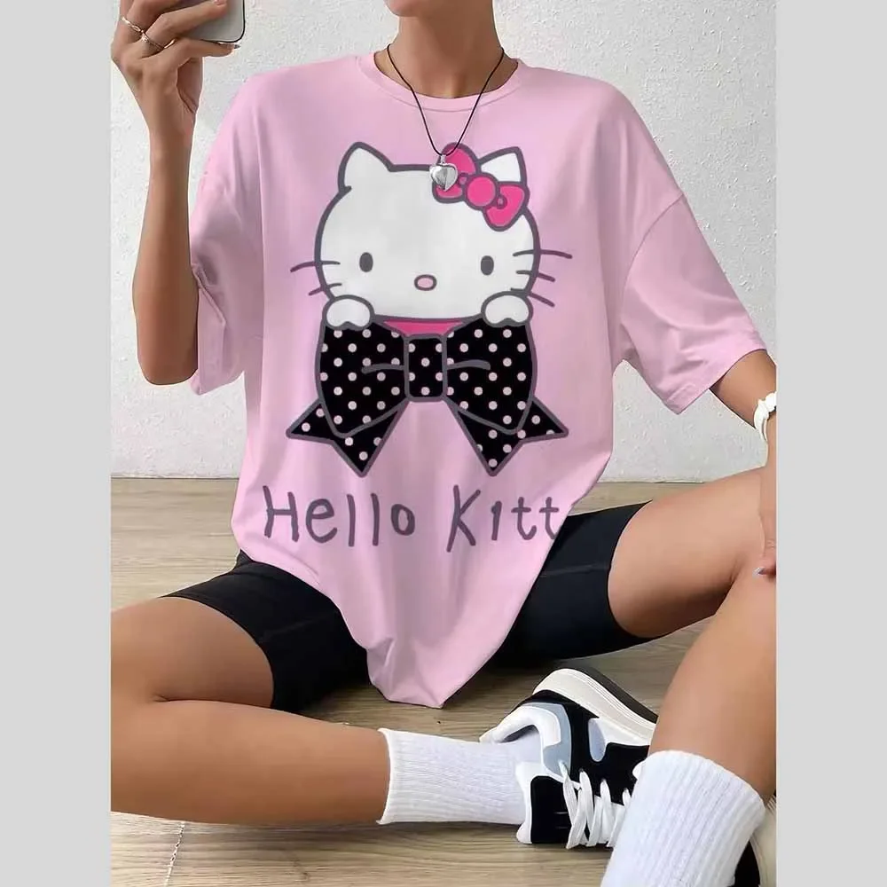 ハローキティトップスファッション Tシャツストリートウェア女性面白い快適な半袖 Tシャツ服ファッションカジュアルガールトップ