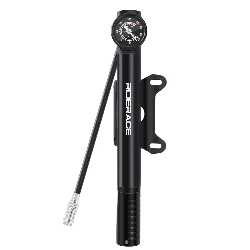 RIDERACE Fahrradpumpe mit Manometer - Tragbarer Hochdruck-Luftkompressor für Fahrradstoßdämpfer Schrader Presta Ventil AV FV