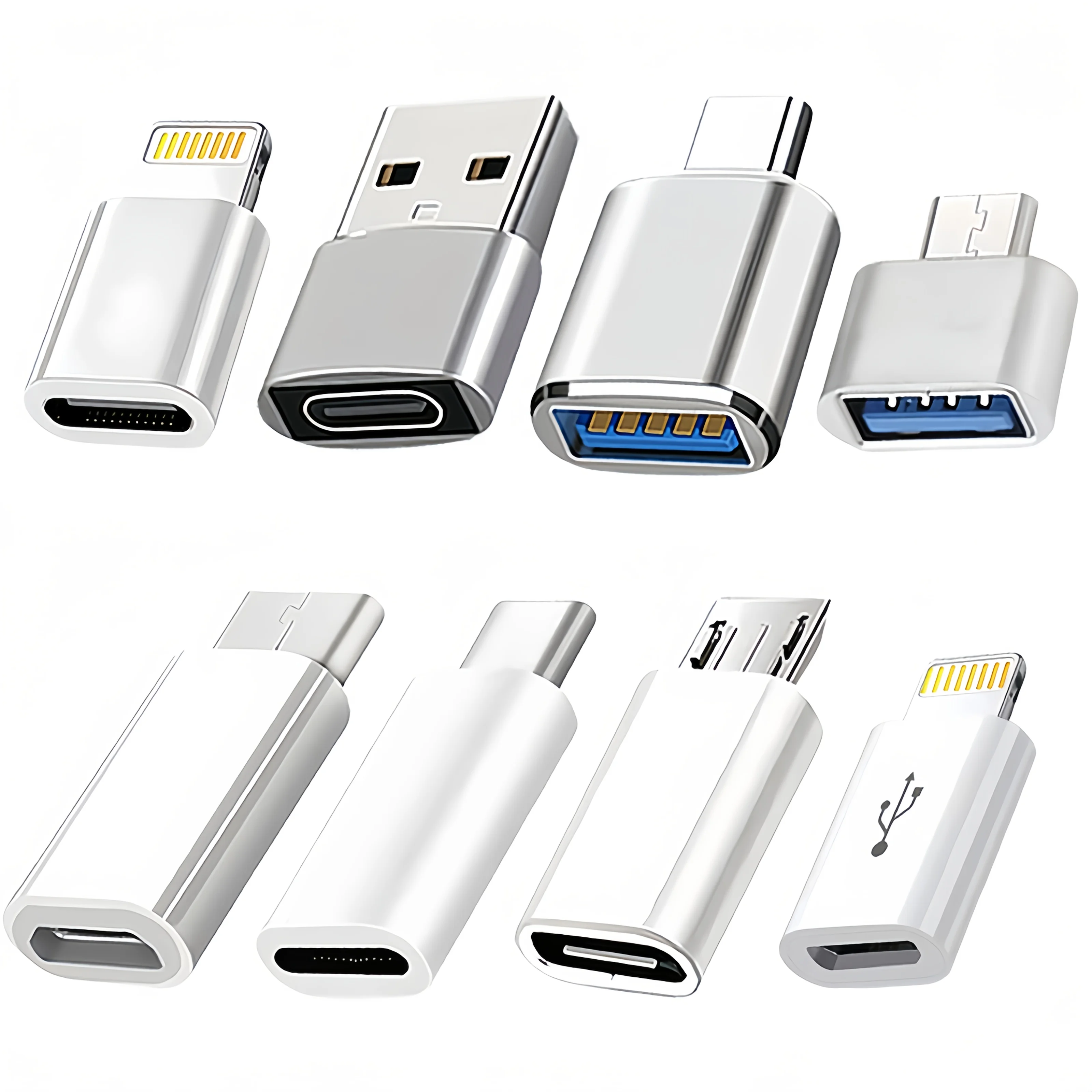 8pcs USB-C Adapter Set | USB-C to Lightning, Micro USB to USB-C, OTG, USB-C to USB 3.0 Female for Quick Charging & Data Transfer