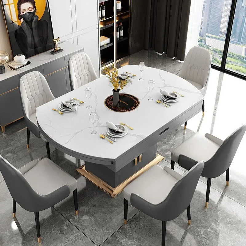 Black Modern Practical Rock Plate Long Dining Room Sets Living Room Chairs Luxury Folding Slate Mesa De Jantar Home Furniture WK