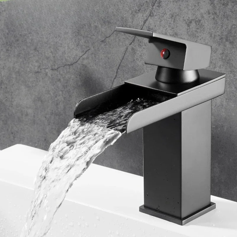 304 Stainless Steel Matte Black Nordic Waterfall Basin Faucet Hot Cold Anti-Splash Vessel Sink Tap
