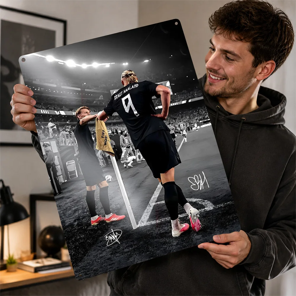 Erling Haaland Vs. Martin Odegaard Soccer Personalized 3D Textured Metal Poster Wall Art Vintage Tin Signs for Room Ornaments