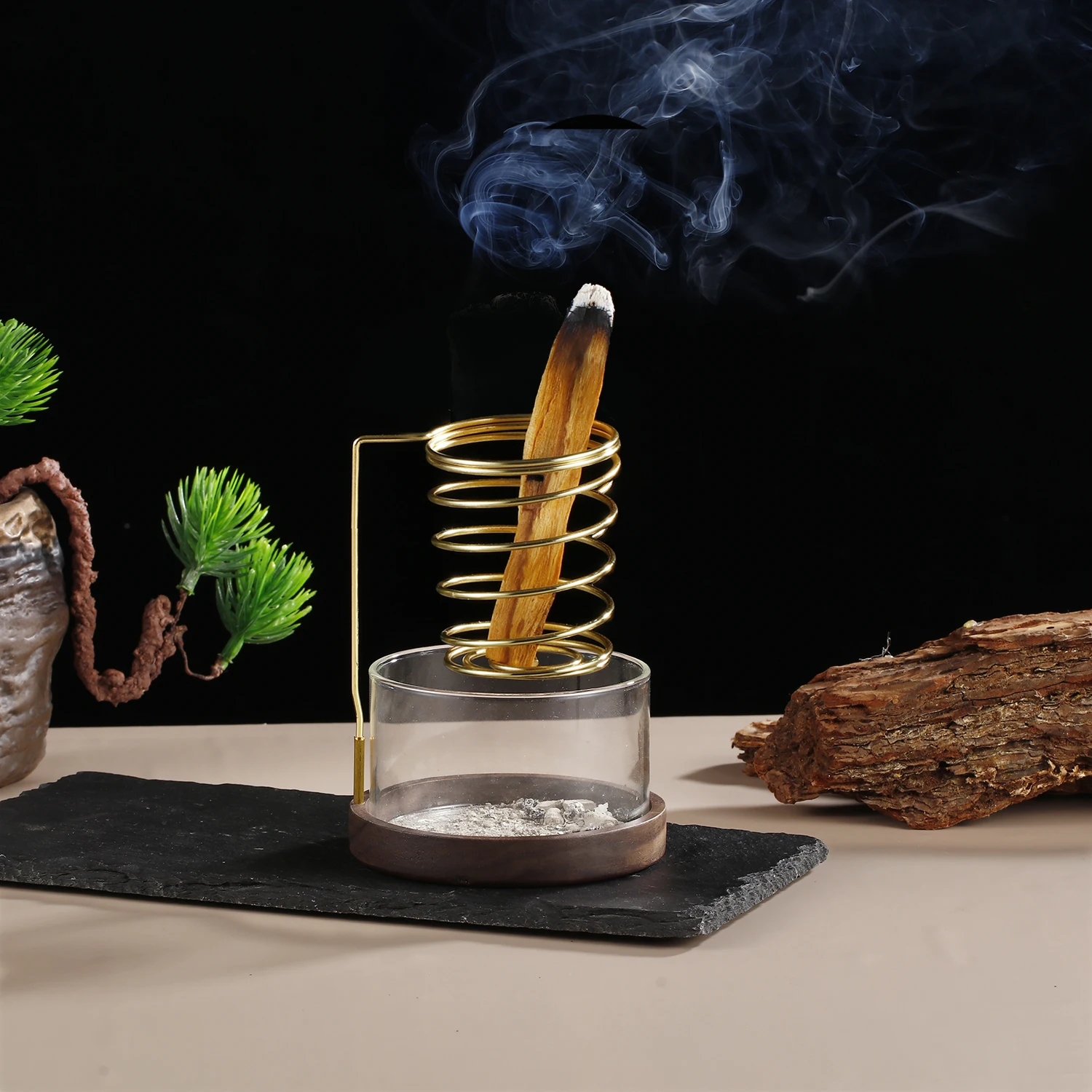 Metall-Räucherstäbchenhalter mit Glas-Ascheauffangschale für Meditation, Yoga und Spa – Detail 3