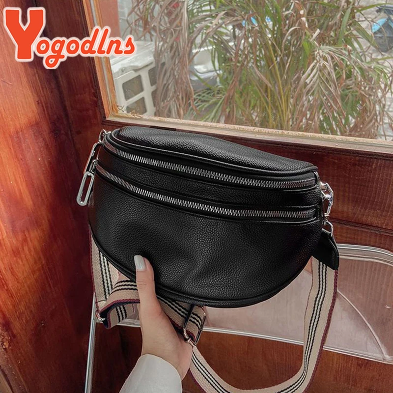 Yogodlns Wide Shoulder Strap Waist Bag Women Pu Leather Saddle Shoulder Crossbody Bag Female Fanny Pack Handbag bolsas feminina