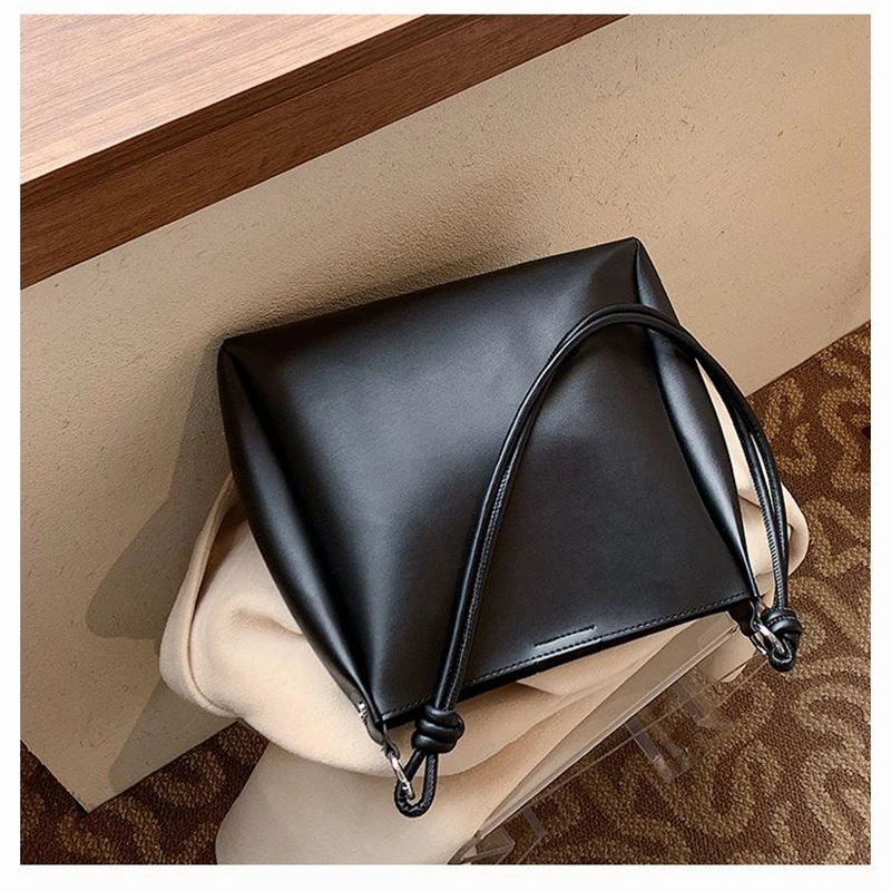 PU Leather Shoulder Bags for Women Solid Tote Hand Bag Female Elegant Purse Handle Bags for Work, Black Brown