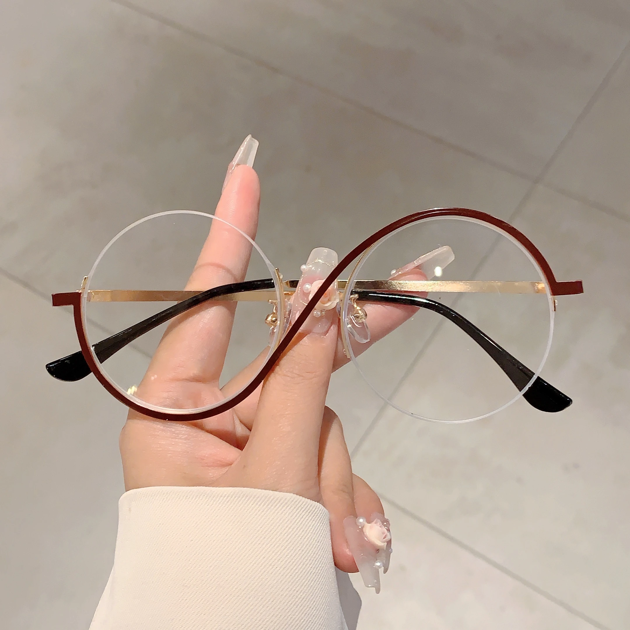 KAMMPT Vintage Round Glasses Women Fashion Oversized Blue Light Blocking Eyewear Trendy Luxury Brand Non-prescription Eyeglasses