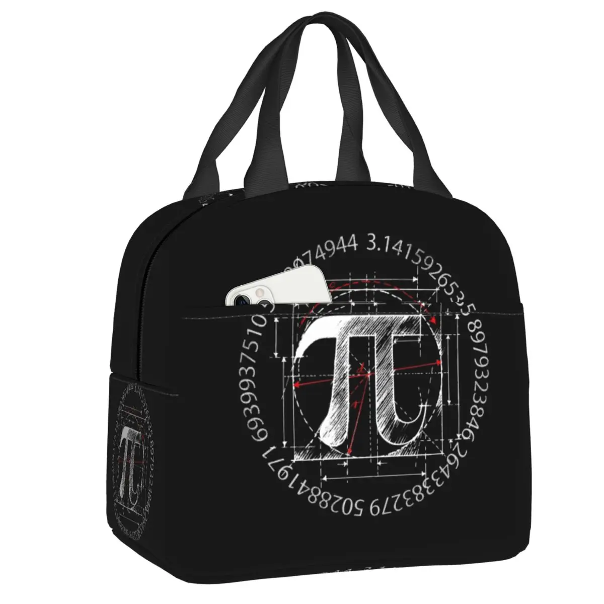 Pi Symbol Line Drawing Lunch Box Women Math Science Thermal Cooler Food Insulated Lunch Bag Work Portable Picnic Tote Bags