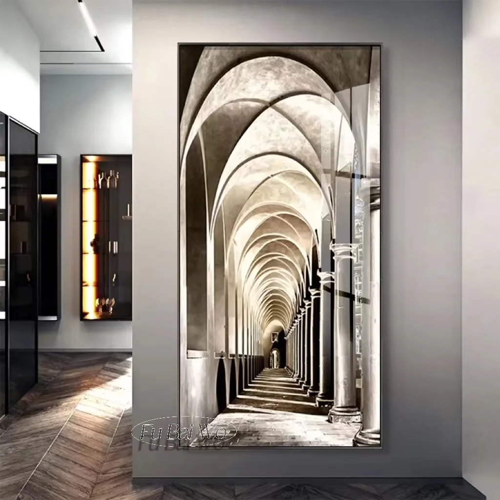 The decorative mural light painting is located at the end of the living room corridor, visually extending the sense of space