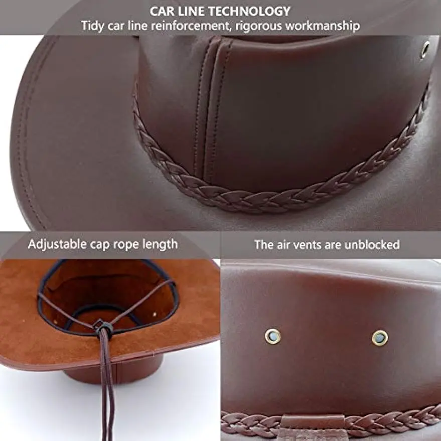 Cowboy Hats for Men and Women, Western Leather Outback Wide Brim Rain Cap