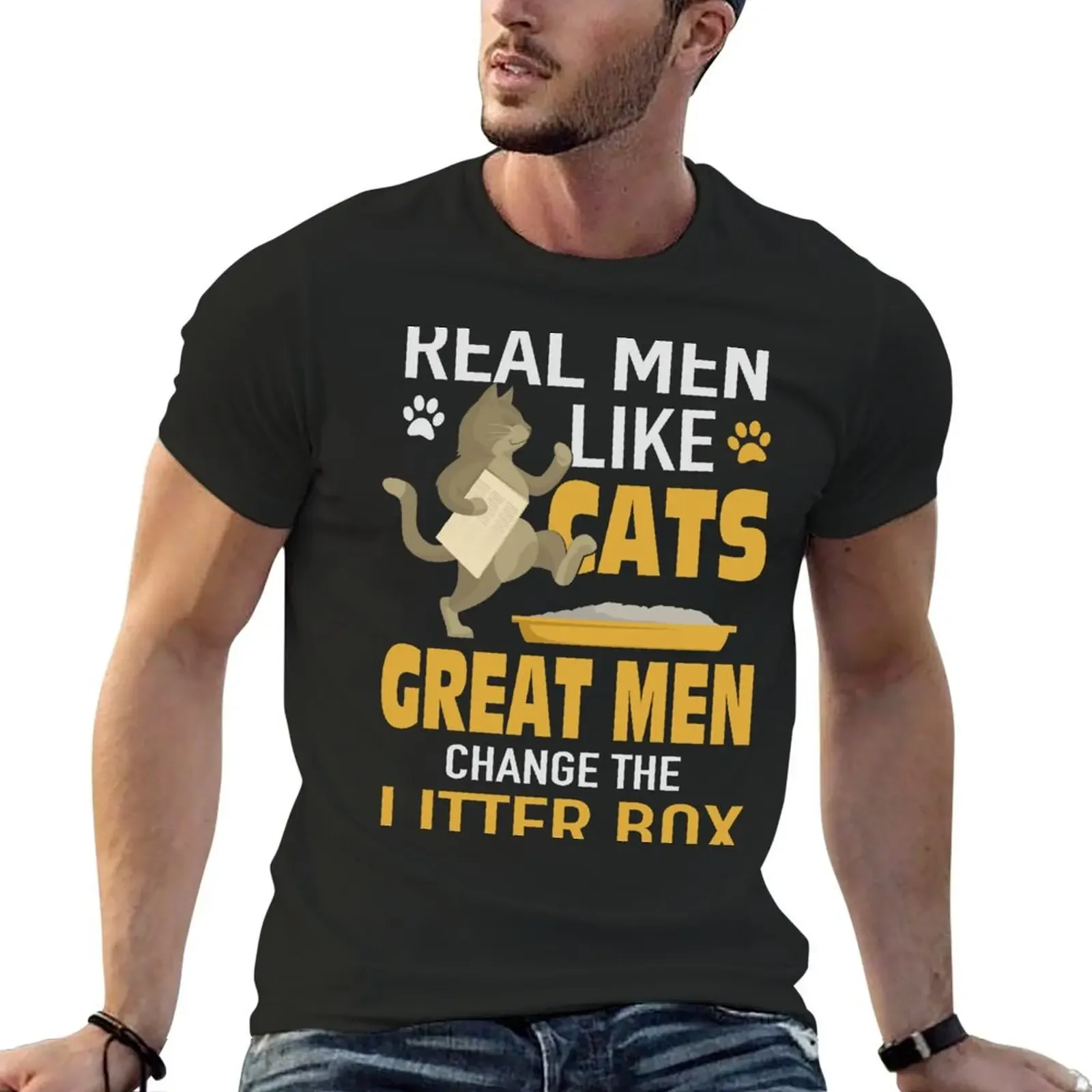 

Real Men Like Cats Great Men Change Litter Box T-Shirt sweat korean fashion shirts graphic funny t shirts for men