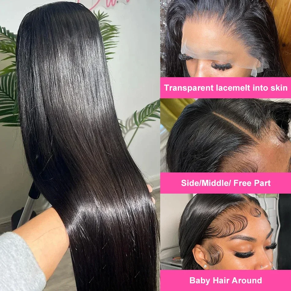 250% Dichte 13x6 hd transparente gerade Spitze Frontal Perücken menschliches Haar Remy 30 32 Zoll 13x4 gerade Spitze Front Perücken für Frauen