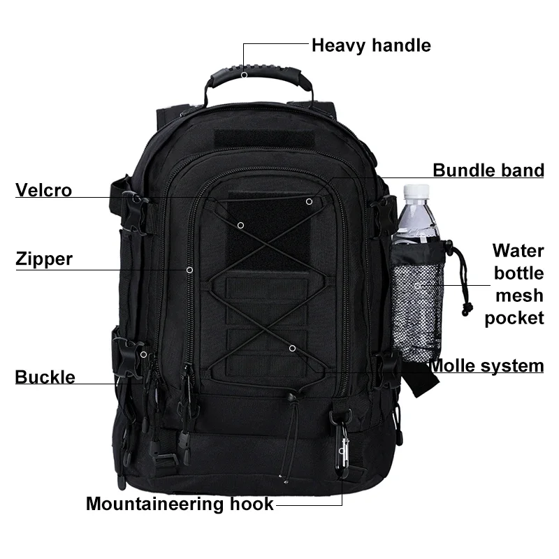 60L Militärischer taktischer Rucksack, Armee-Molle-Angriffsrucksack, Outdoor-Reisen, Wanderrucksäcke, Camping, Jagd, Mochila für Herren – Detail 4