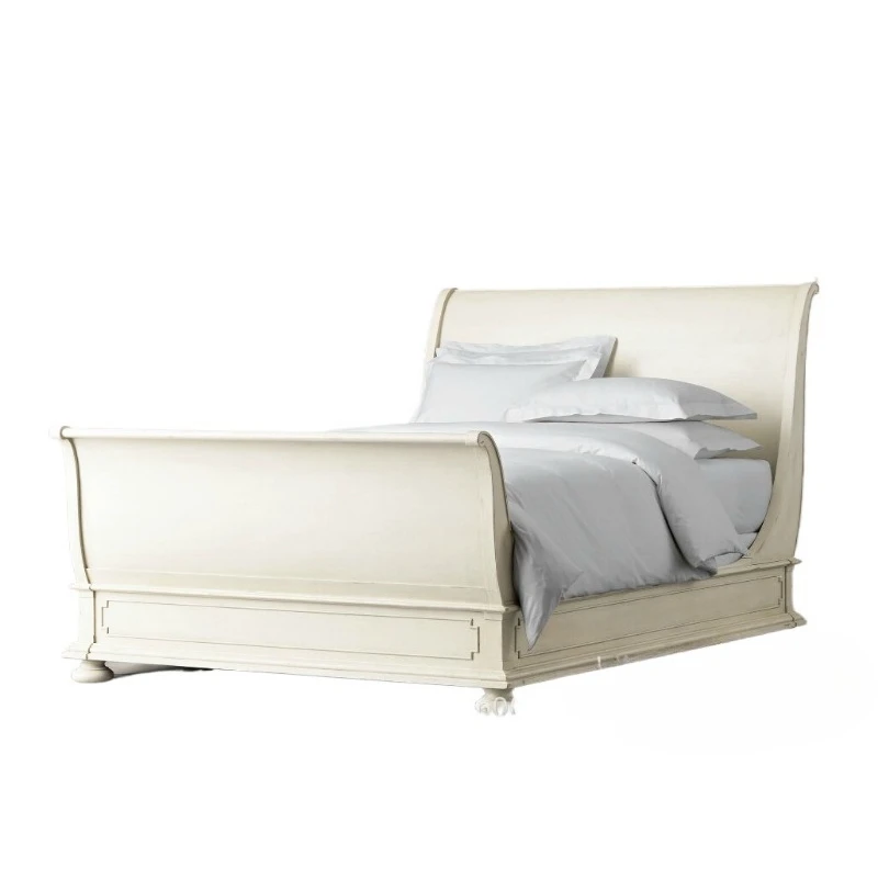 

American solid wood bed, furniture bedroom log double bed, creative oak sled bed retro wedding bed