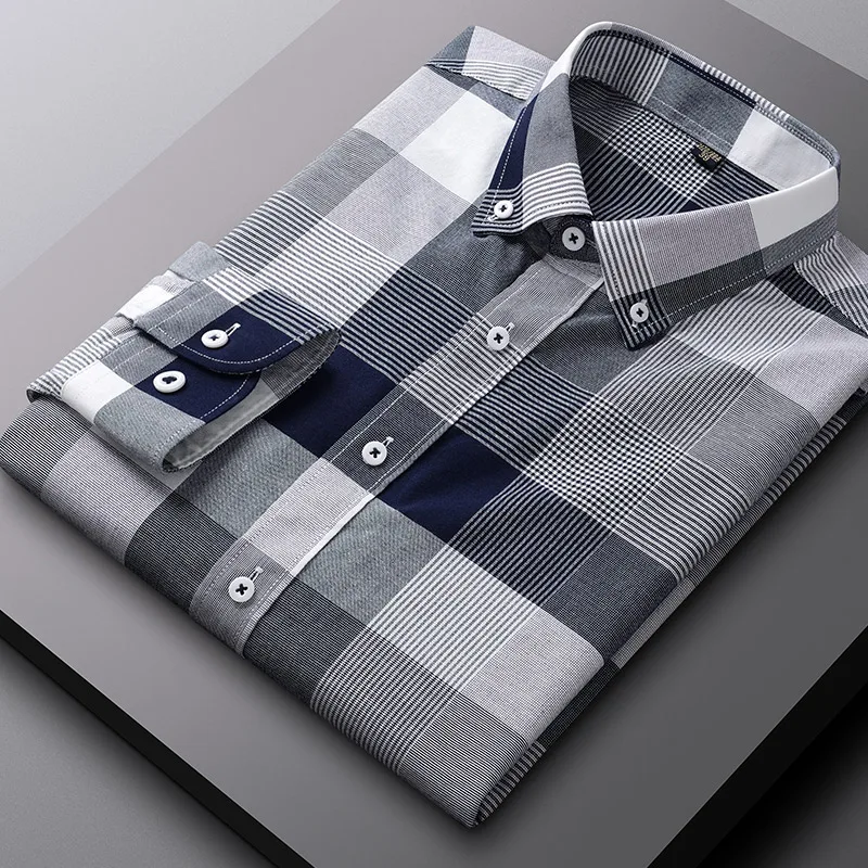 New in shirts long-sleeve shirts for men slim fit formal plain shirt big size pure cotton striped plaid office business clothes